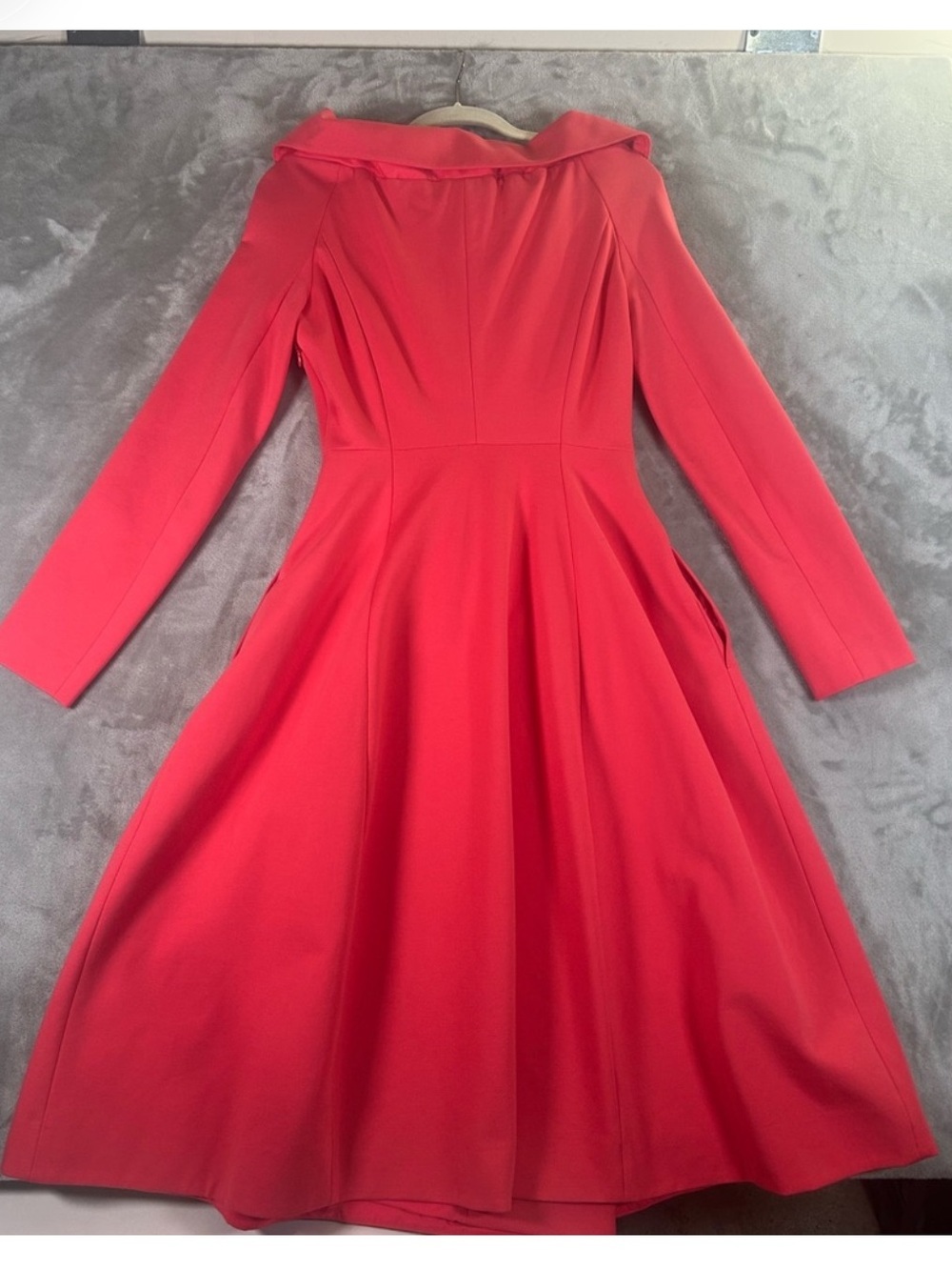 Dorothee Schumacher Off-Shoulder Coral Long-Sleeve Double-Breasted Midi Dress - Picture 7 of 16